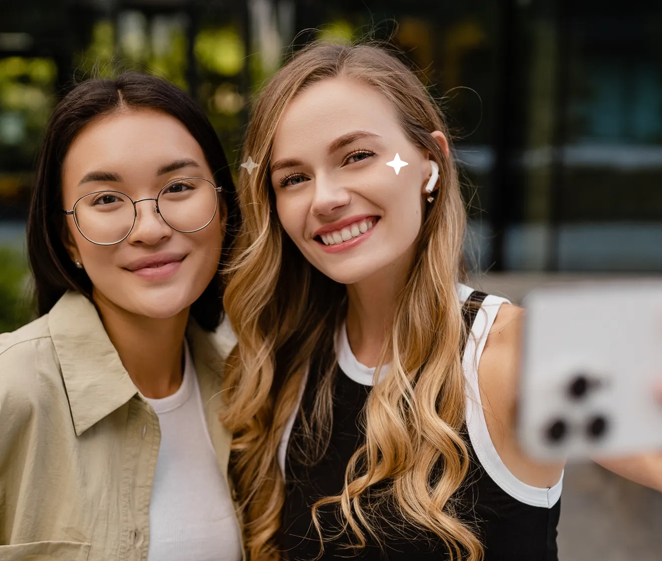 Evoto after example showing open eyes in the same two-person selfie